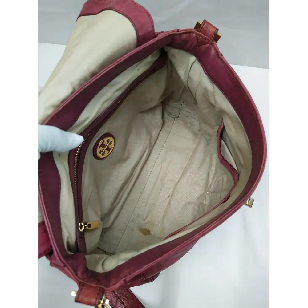 Tory Burch Maroon Red Leather Turnlock Flap Closure Satchel Crossbody Bag